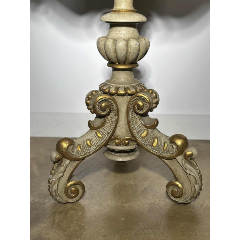 Round pedestal table in painted wood with marble-look painted top, late 19th century