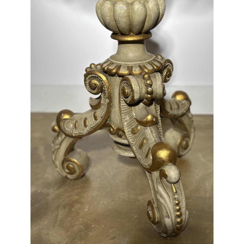 Round pedestal table in painted wood with marble-look painted top, late 19th century