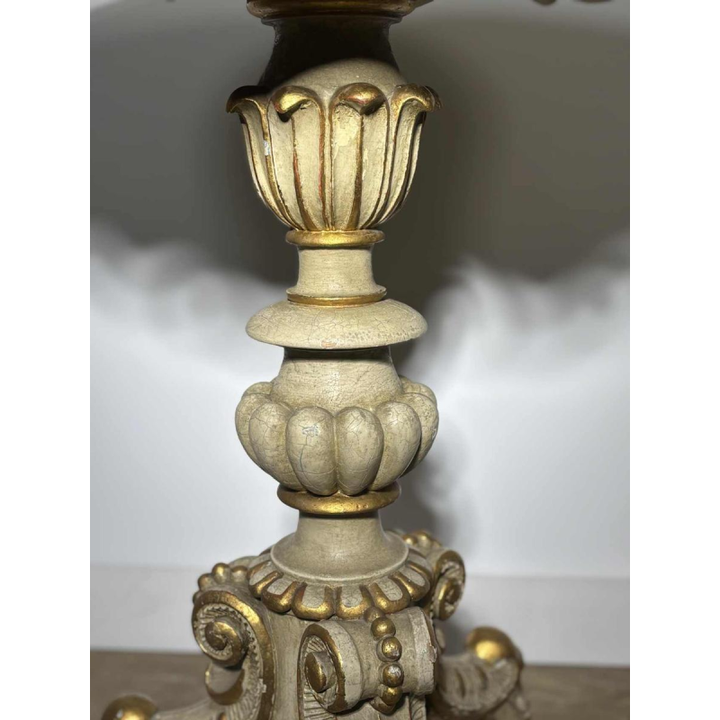 Round pedestal table in painted wood with marble-look painted top, late 19th century