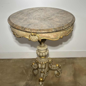 Round pedestal table in painted wood with marble-look painted top, late 19th century