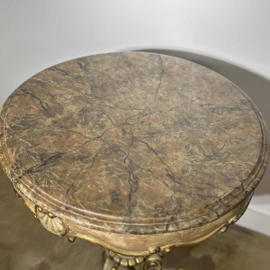 Round pedestal table in painted wood with marble-look painted top, late 19th century