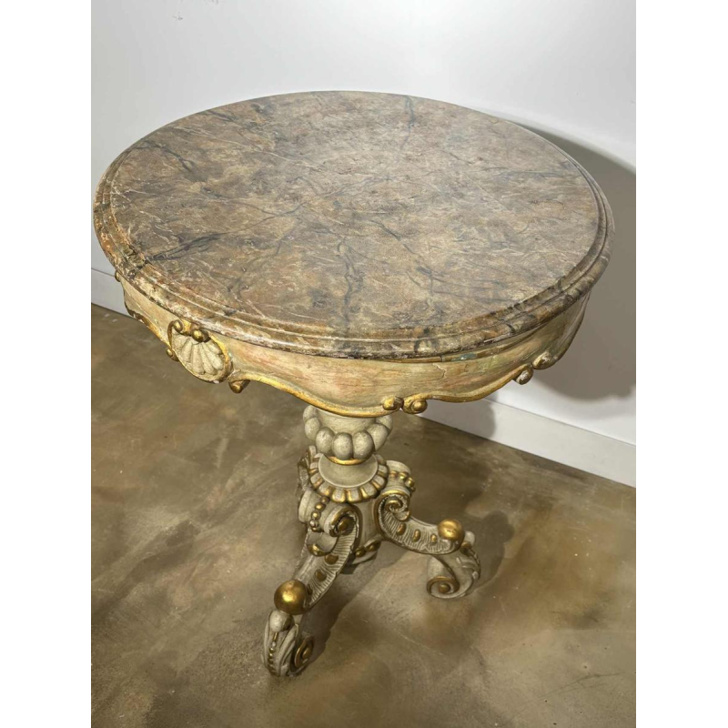 Round pedestal table in painted wood with marble-look painted top, late 19th century
