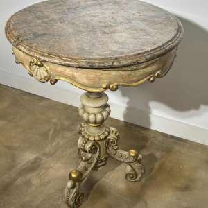 Round pedestal table in painted wood with marble-look painted top, late 19th century