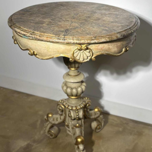 Round pedestal table in painted wood with marble-look painted top, late 19th century
