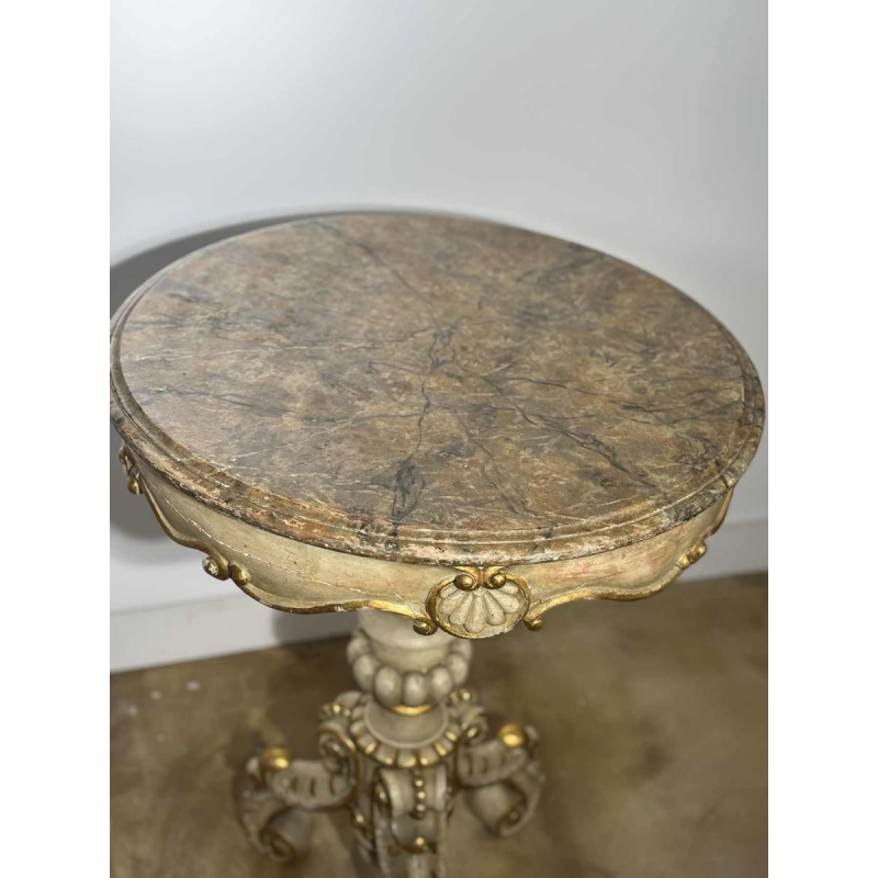 Guéridon rond en bois peint, plateau peint façon marbre, fin XIXe siècle