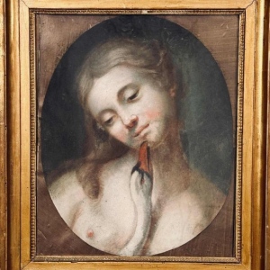 Franse school “Léda en de zwaan” pastel op papier, 19e eeuw