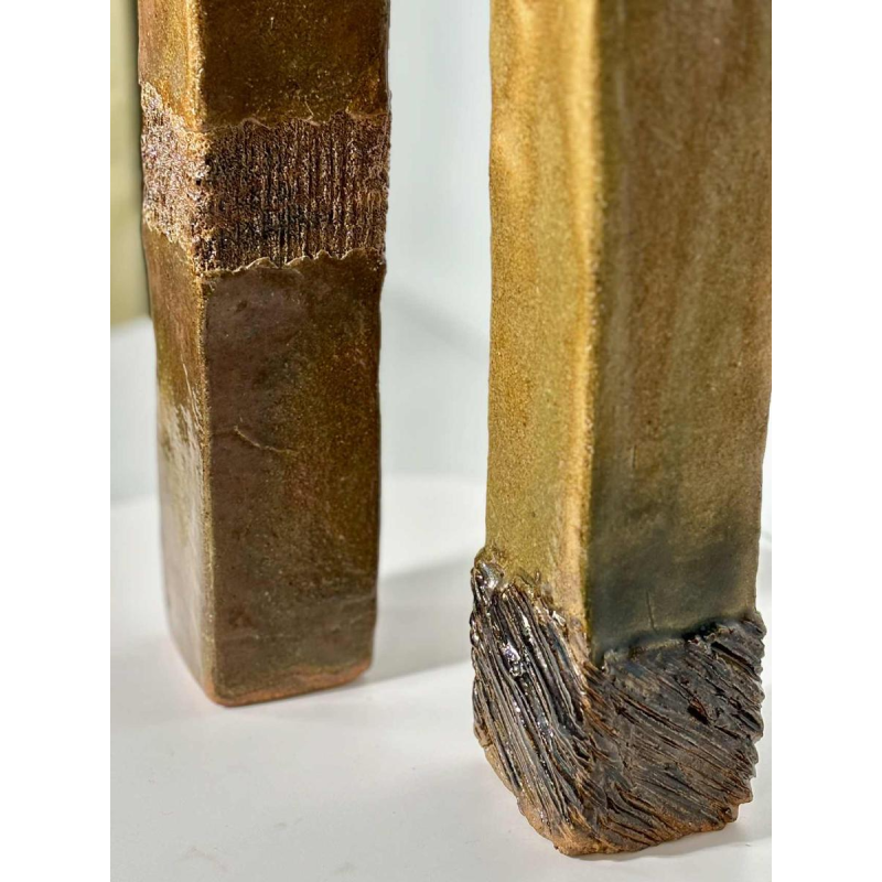 Set of two enamelled stoneware vases with incised decoration - 20th century