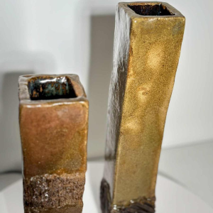 Set of two enamelled stoneware vases with incised decoration - 20th century