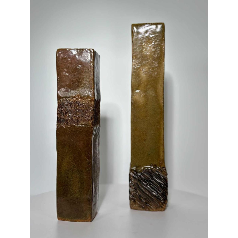 Set of two enamelled stoneware vases with incised decoration - 20th century