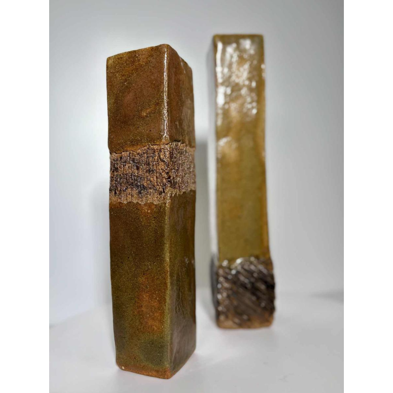 Set of two enamelled stoneware vases with incised decoration - 20th century