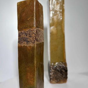 Set of two enamelled stoneware vases with incised decoration - 20th century