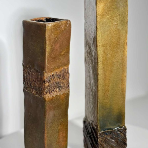 Set of two enamelled stoneware vases with incised decoration - 20th century