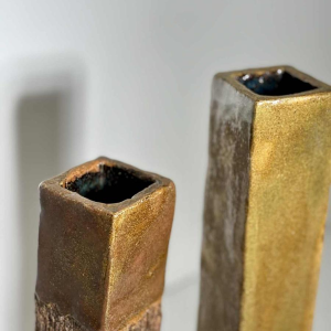 Set of two enamelled stoneware vases with incised decoration - 20th century