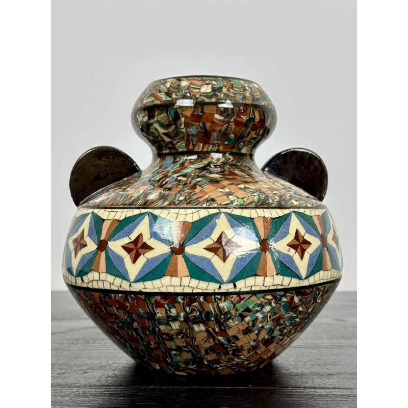 Jean Gerbino in Vallauris, Art Deco ceramic bowl vase with handles, ca. 1940-1950