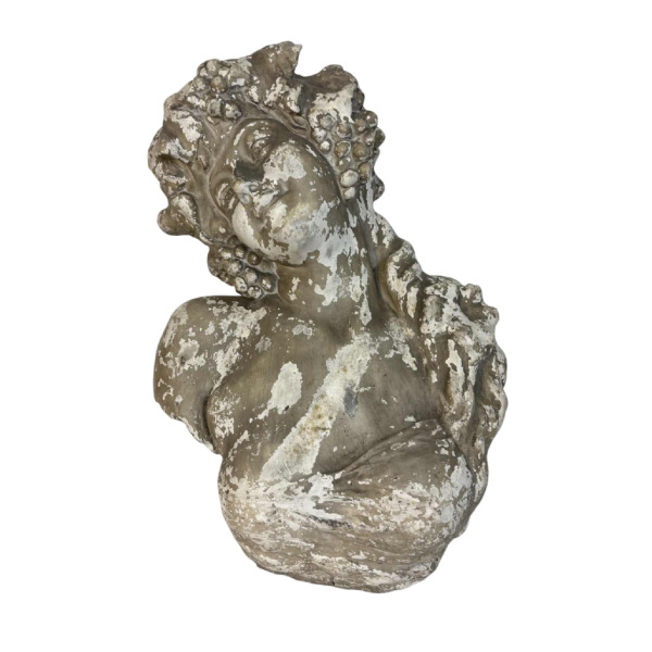 Large bust of Bacchante in patinated plaster, signed, Belgium early 20th century