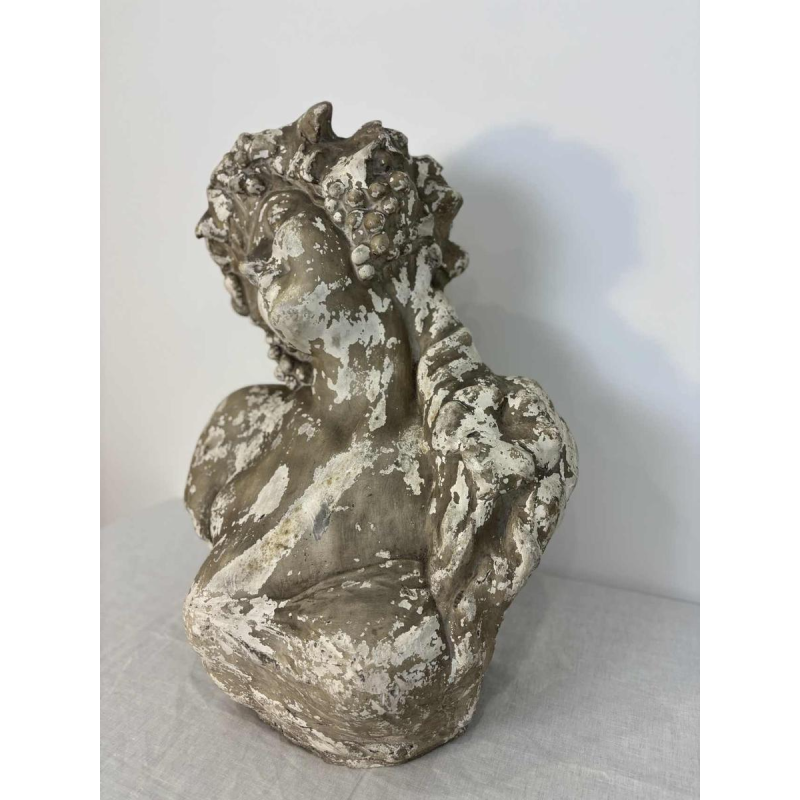 Large bust of Bacchante in patinated plaster, signed, Belgium early 20th century