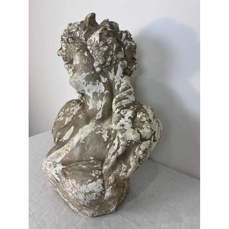 Large bust of Bacchante in patinated plaster, signed, Belgium early 20th century