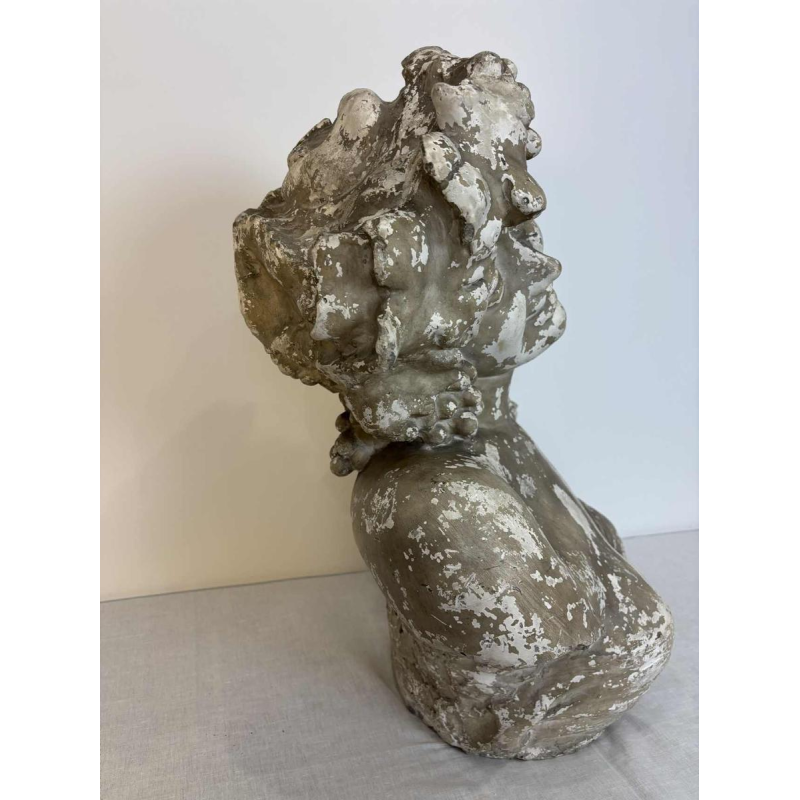 Large bust of Bacchante in patinated plaster, signed, Belgium early 20th century