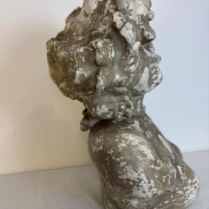 Large bust of Bacchante in patinated plaster, signed, Belgium early 20th century