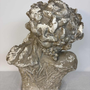 Large bust of Bacchante in patinated plaster, signed, Belgium early 20th century