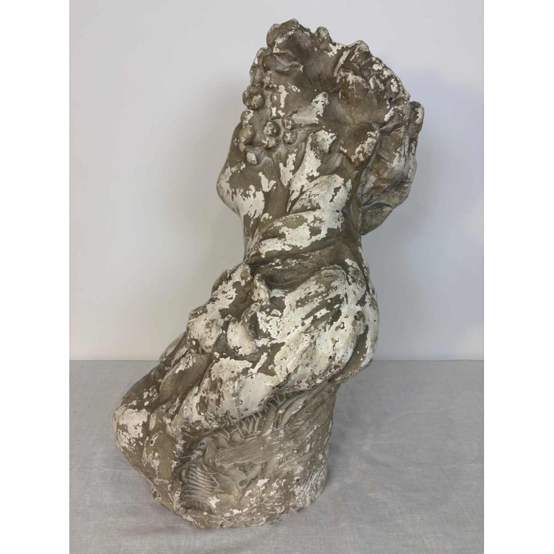 Large bust of Bacchante in patinated plaster, signed, Belgium early 20th century