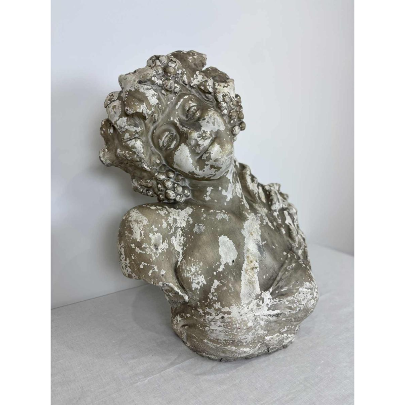 Large bust of Bacchante in patinated plaster, signed, Belgium early 20th century
