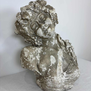 Large bust of Bacchante in patinated plaster, signed, Belgium early 20th century