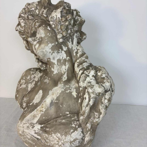 Large bust of Bacchante in patinated plaster, signed, Belgium early 20th century