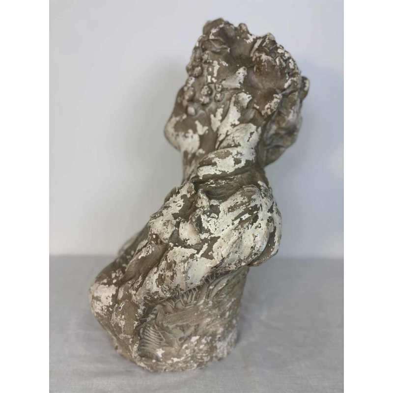 Large bust of Bacchante in patinated plaster, signed, Belgium early 20th century