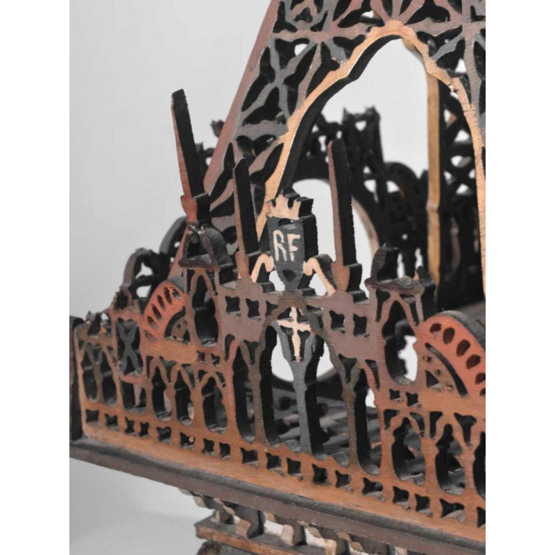 Grote Eiffeltoren van uitgesneden en veelkleurig hout, Franse volkskunst, ca. 1900