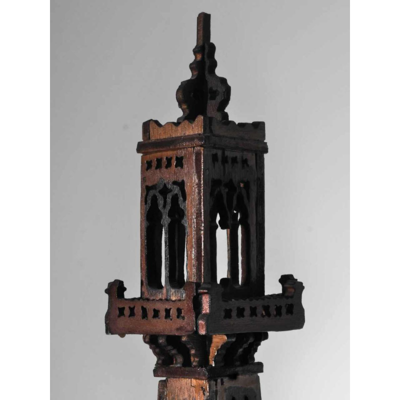 Large Eiffel Tower in carved and polychrome wood, French folk art, ca. 1900