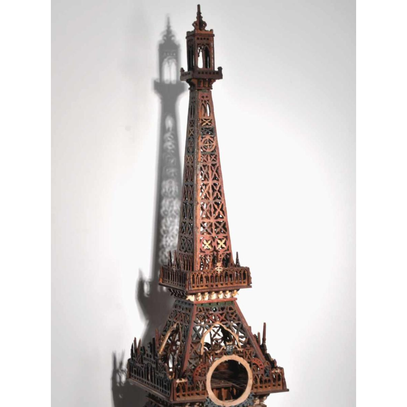 Large Eiffel Tower in carved and polychrome wood, French folk art, ca. 1900