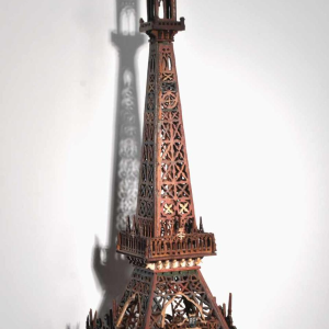 Large Eiffel Tower in carved and polychrome wood, French folk art, ca. 1900