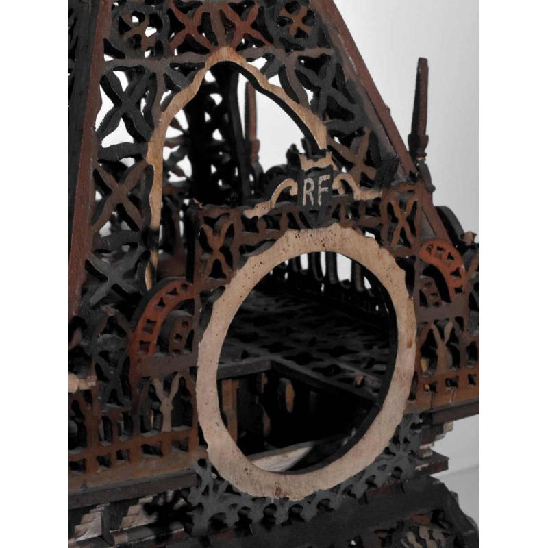 Large Eiffel Tower in carved and polychrome wood, French folk art, ca. 1900