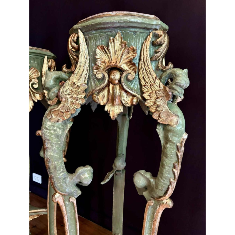 Pair of gilded and painted wood saddles, Italy early 20th century