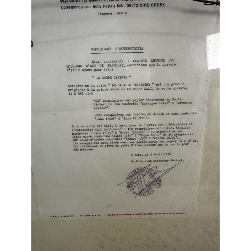 Salvador Dali "De aangeboden beker", lithografie 1974