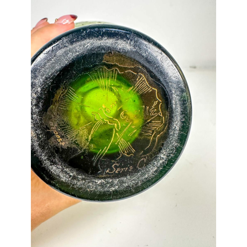 Emile Gallé "Series C" grass green baluster vase, orchid decoration, ca 1890