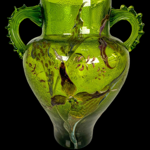 Emile Gallé "Series C" grass green baluster vase, orchid decoration, ca 1890