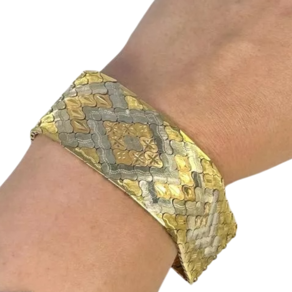 3-kleurige gouden armband, "slangenhuid" mesh