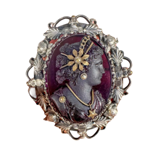 Camée ancien, améthyste, or et argent, 18e siècle