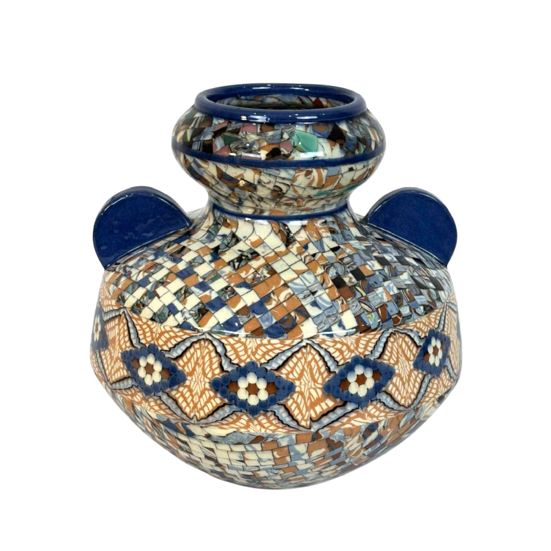 Jean Gerbino à Vallauris, grand vase boule à oreilles, céramique type mosaïque, ca 1930
