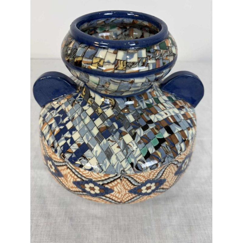 Jean Gerbino à Vallauris, grand vase boule à oreilles, céramique type mosaïque, ca 1930