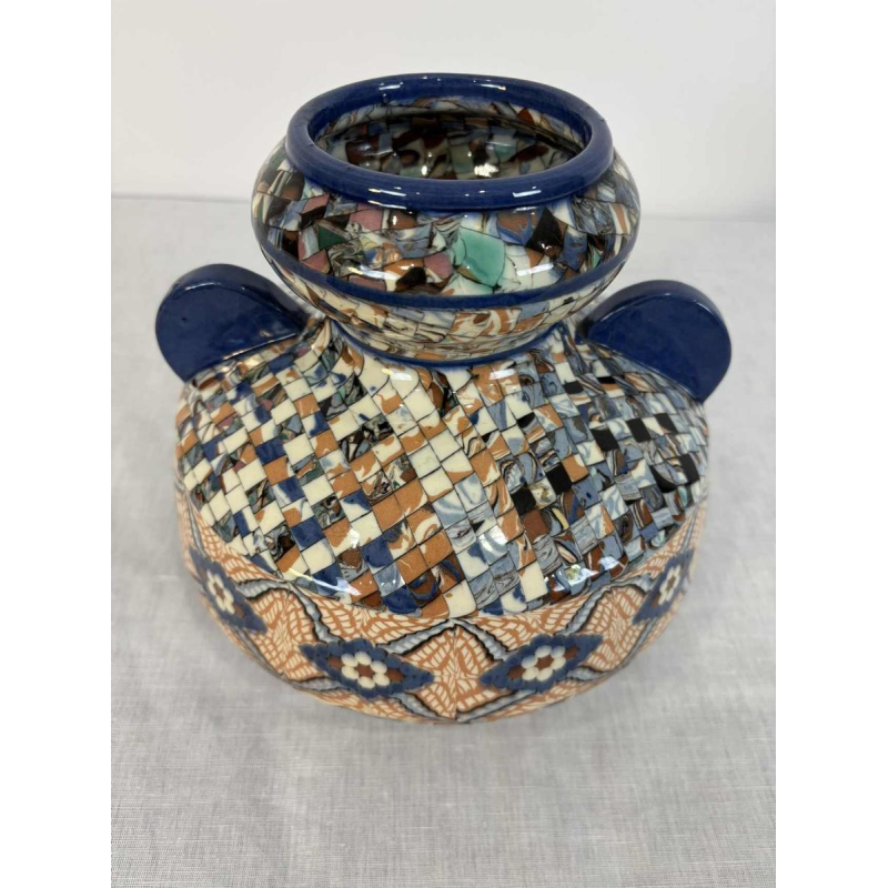 Jean Gerbino à Vallauris, grand vase boule à oreilles, céramique type mosaïque, ca 1930