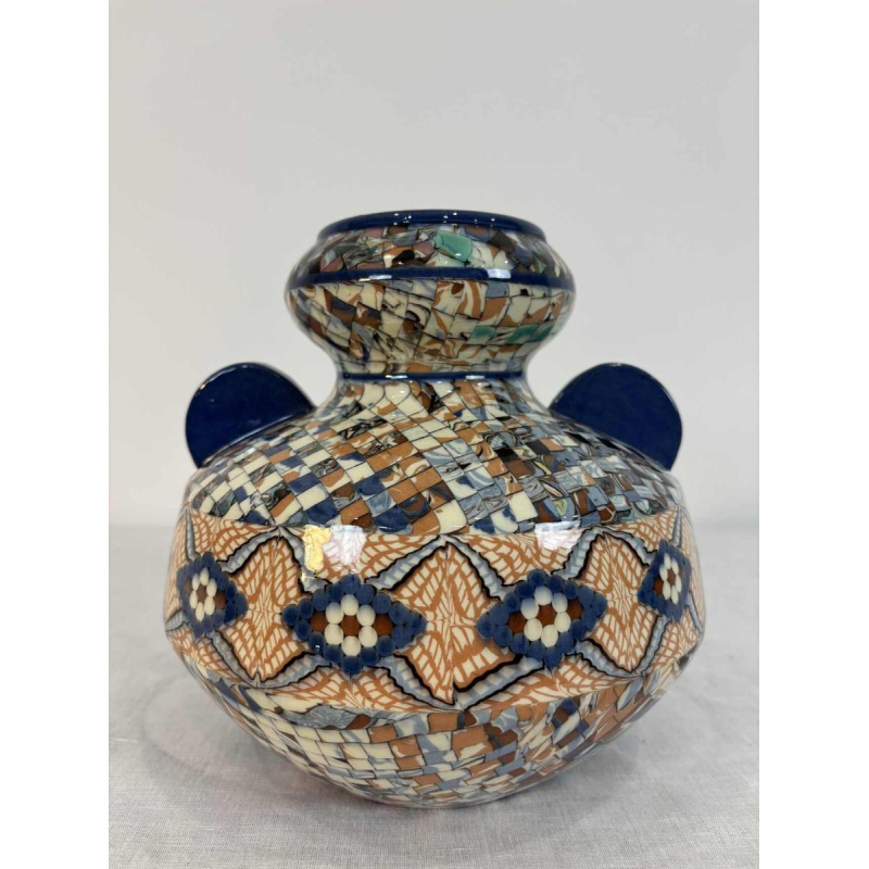 Jean Gerbino à Vallauris, grand vase boule à oreilles, céramique type mosaïque, ca 1930