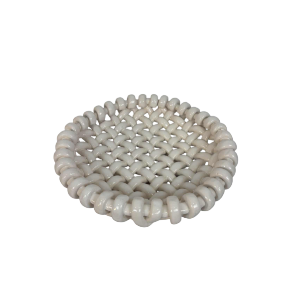 Jérôme Massier in Vallauris, large openwork basket in white ceramic, 20th century