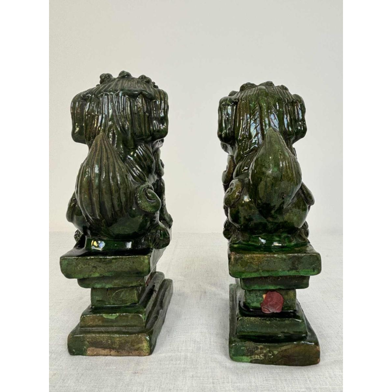 Pair of green glazed ceramic Fô dogs, China 19th century