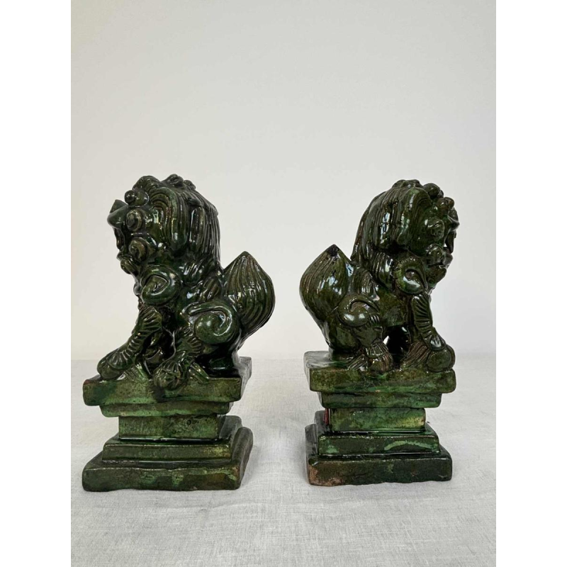 Pair of green glazed ceramic Fô dogs, China 19th century