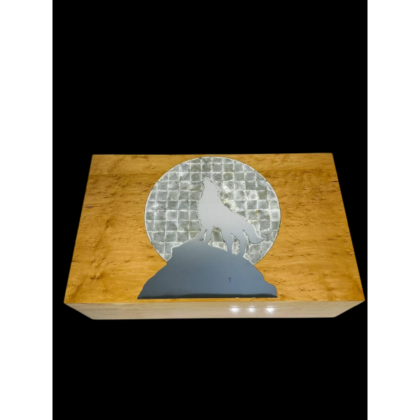 Coffret à bijoux, décor de loup en miroir, pièce unique