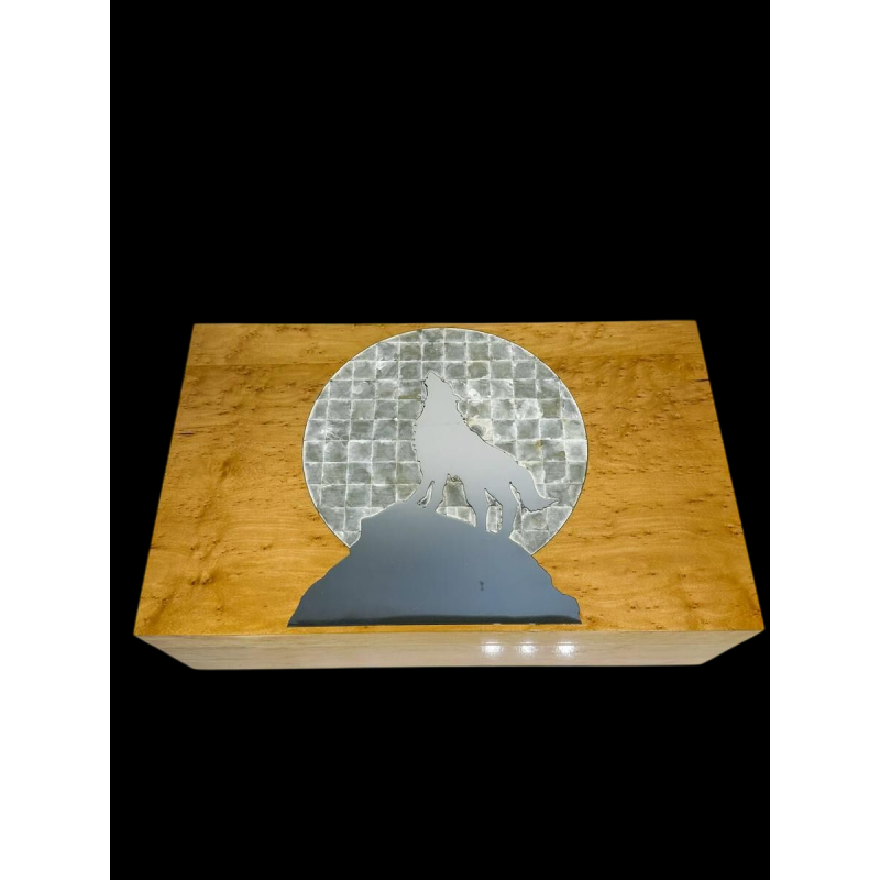 Coffret à bijoux, décor de loup en miroir, pièce unique