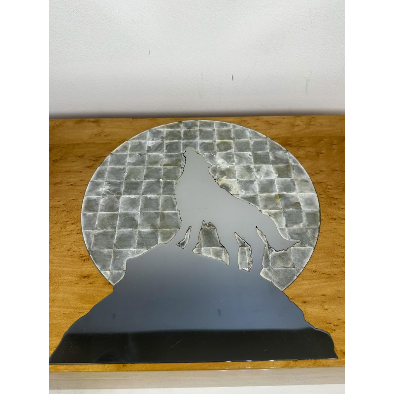 Coffret à bijoux, décor de loup en miroir, pièce unique